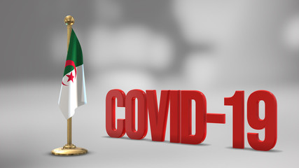Algeria realistic 3D flag and Covid-19 illustration.