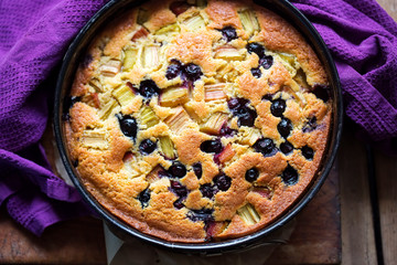 Orange cake with blueberries and rhubarb 