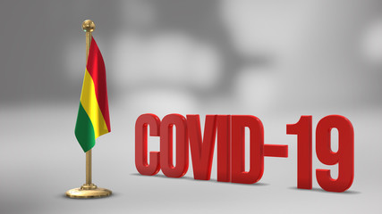 Bolivia realistic 3D flag and Covid-19 illustration.