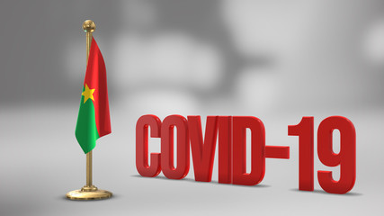Burkina Faso realistic 3D flag and Covid-19 illustration.