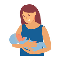 Motherhood. Woman with a baby in her arms. Breastfeeding Infant. Baby boy. Flat isolation isolated on a white background