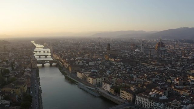 Aerial view of Florence, tuscany, Italy. Flying over the Florence roof. Amazing aerial view of Florence.