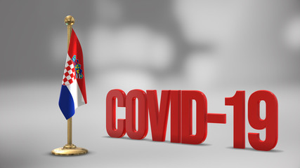 Croatia realistic 3D flag and Covid-19 illustration.