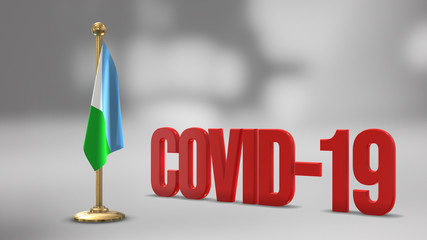 Djibouti realistic 3D flag and Covid-19 illustration.