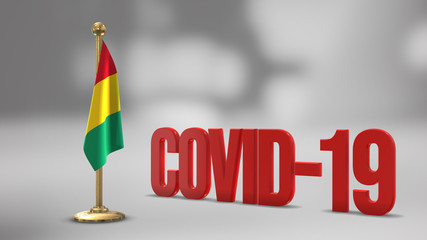 Guinea realistic 3D flag and Covid-19 illustration.