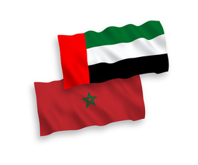 Flags of Morocco and United Arab Emirates on a white background