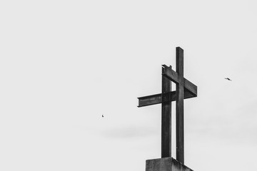 cross in church in black and white