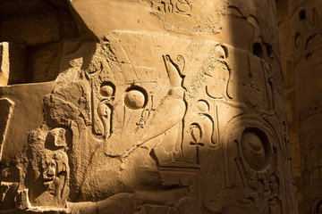 Karnak Temple, The ruins of the temple, Embossed hieroglyphs on the wall