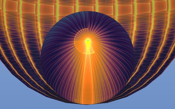 rendu 3D d'une sph&egrave;re, dot&eacute;e d'une texture abstraite avec des effets d'une &eacute;nergie lumineuse,  et accord&eacute;e par ses coloris avec un d&eacute;cor abstrait comportant de subtils d&eacute;grad&eacute;s