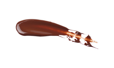 Liquid beautiful smear of melted chocolate isolated on a white background. Chocolate dessert. Dessert presentation.