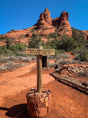 Bell Rock, red-rock butte  hiking trail trailhead sign in Sedonal Arizona