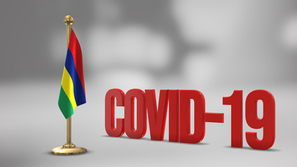 Mauritius realistic 3D flag and Covid-19 illustration.