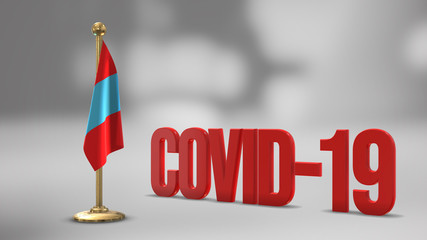 Mongolia realistic 3D flag and Covid-19 illustration.