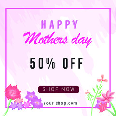 Mother's day post banner for social media and website with watercolor flowers. 