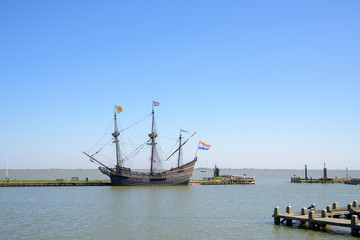 Wooden VOC ship the Halve Maen in the harbor of Volendam