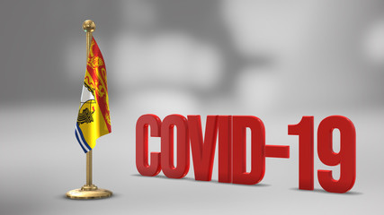 New Brunswick realistic 3D flag and Covid-19 illustration.