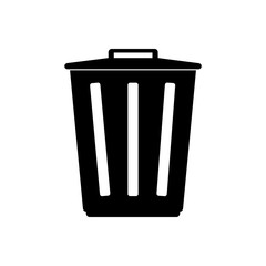 Trash can icon. Vector bin sign on white background. Isolated black symbol. Flat design.