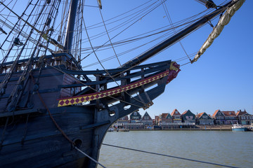 Wooden VOC ship the Halve Maen in the harbor of Volendam