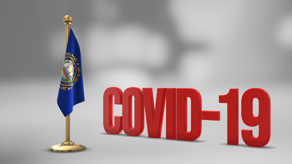 New Hampshire realistic 3D flag and Covid-19 illustration.