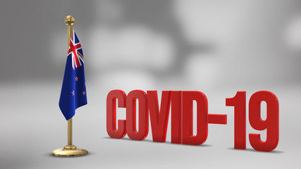 New Zealand realistic 3D flag and Covid-19 illustration.