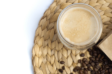 cup of coffee and coffee beans