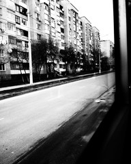 Gray old buildings