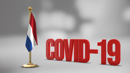 The Netherlands realistic 3D flag and Covid-19 illustration.