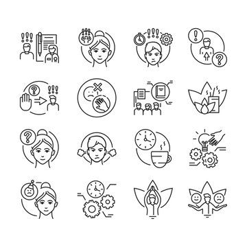 Self control black line icons set. Ability to regulate one's emotions, thoughts, and behavior in the face of temptations Pictogram for web page, mobile app, promo. Editable stroke
