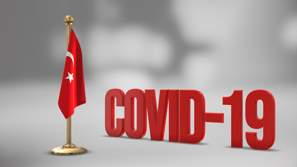 Turkey realistic 3D flag and Covid-19 illustration.