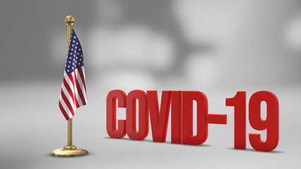 United States realistic 3D flag and Covid-19 illustration.