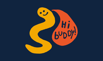 Illustration of a fabulous earthworm expressing its thoughts. color illustration