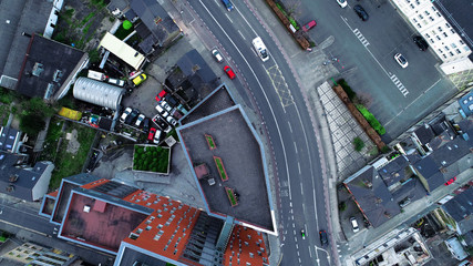 Aerial view of a Dublin street, taken with a drone.