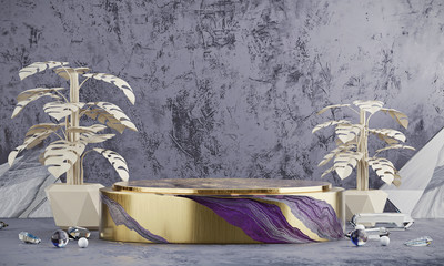 Abstract Elegance Luxury Golden stage platform, for advertising products display, 3d rendering.