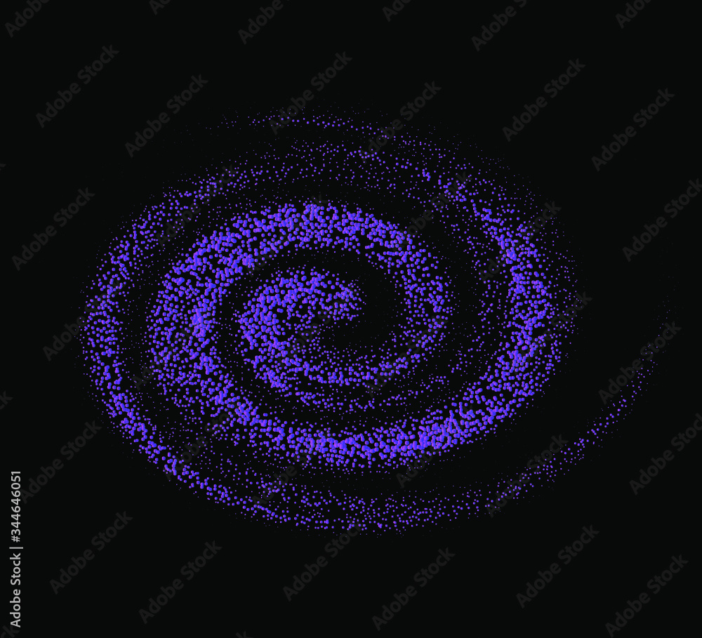 Poster Swirl and spiral made of dots and particles. Graphic vector illustration of black hole in spacetime of helix galaxy.