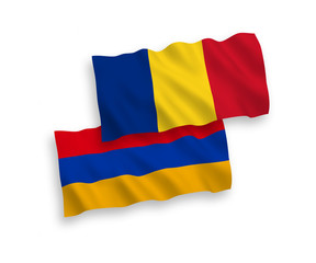 Flags of Romania and Armenia on a white background