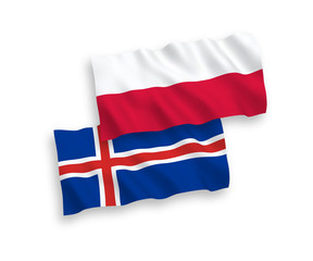 Flags of Iceland and Poland on a white background