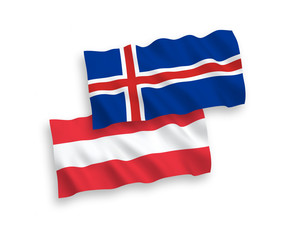 Flags of Austria and Iceland on a white background