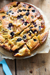 Orange cake with blueberries and rhubarb 