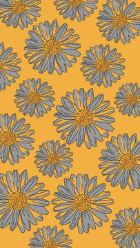 Hand-drawn daisies on a beautiful yellow background that matches with the core of the daisies.