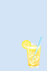  glass of lemonade with ice and a straw on a blue background, summer background, refreshing background, lemonade, summer drinks, summer, sea, hello summer, cocktail, lemonade,  beach background, bar
