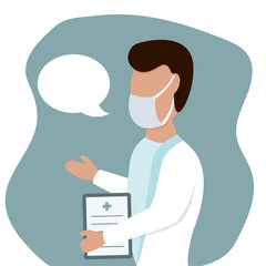 Male doctor in protective medical face mask vector illustration flat design