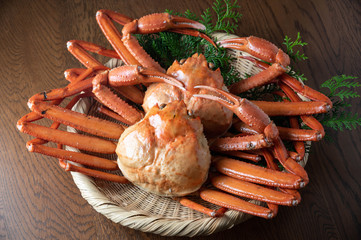 Zuwaigani, snow crab on japanese  bamboo dish © ahirao