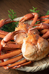 Zuwaigani, snow crab on japanese  bamboo dish
