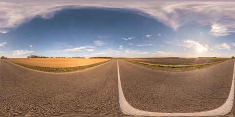 Full spherical seamless hdri panorama 360 degrees angle view on no traffic asphalt road among...
