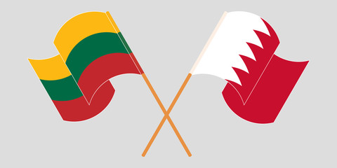 Crossed and waving flags of Bahrain and Lithuania. Vector illustration