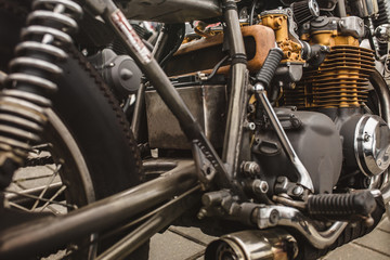 Fototapeta na wymiar Classic bike engine and gearbox - vintage motorcycle
