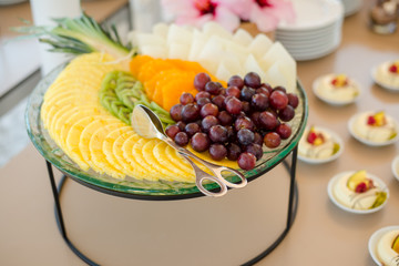 Catering services for wedding with fruits and berry in restaurant