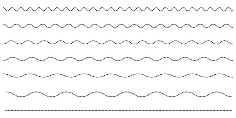 Wave line and wavy zigzag lines. Vector black underlines, smooth end squiggly horizontal, squiggles, dotted line
