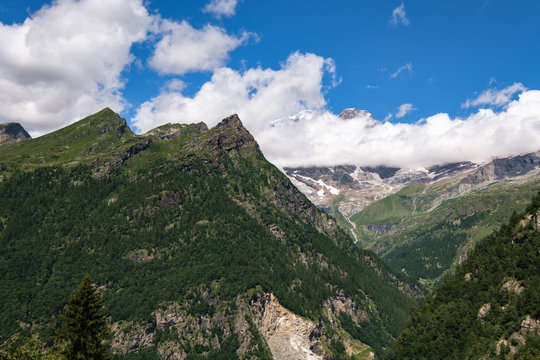 View of Monte Rosa in the Distance at Path to Alpe Campo, Alagna Valsesia, Piedmont, Italy