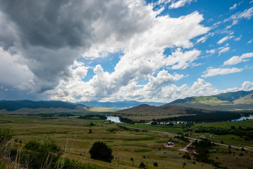 Aerial view of the Flathead River valley taken from the Bison Range National Park with dramatic...